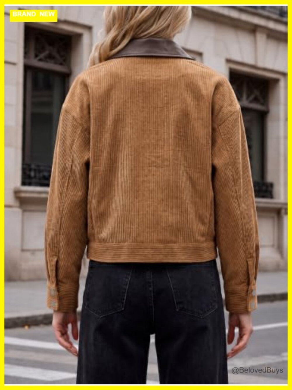 Womens Cropped Corduroy Oversized Zip Up Barn Bomber Jacket - Picture 4 of 5